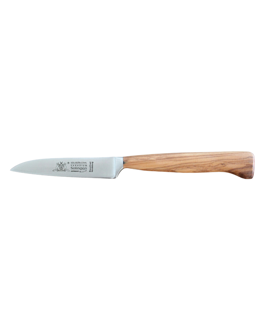 Küchenmesser 10cm, geschmiedete Klinge, rostfrei, Olivenholzgriff, Made in Solingen