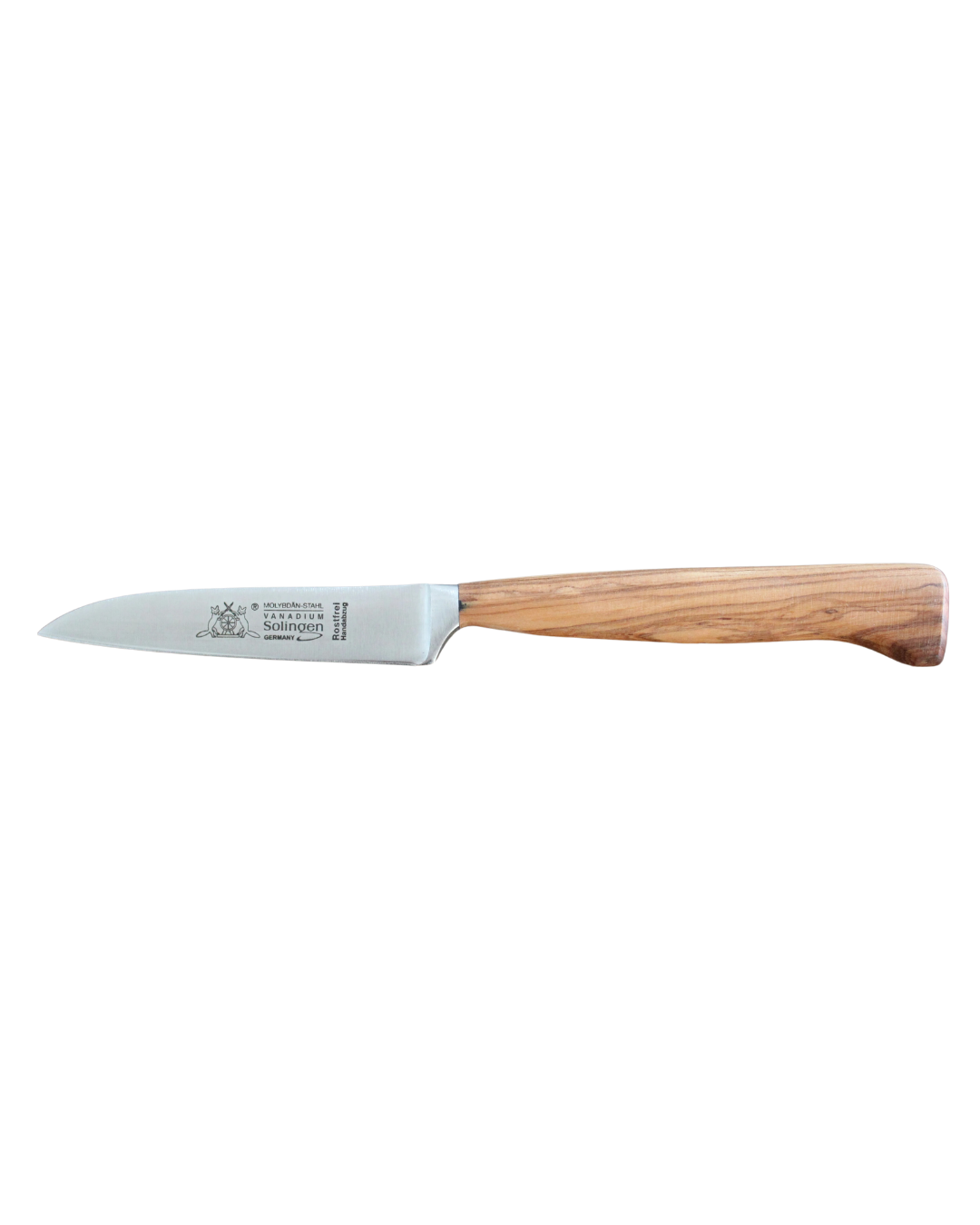Küchenmesser 10cm, geschmiedete Klinge, rostfrei, Olivenholzgriff, Made in Solingen