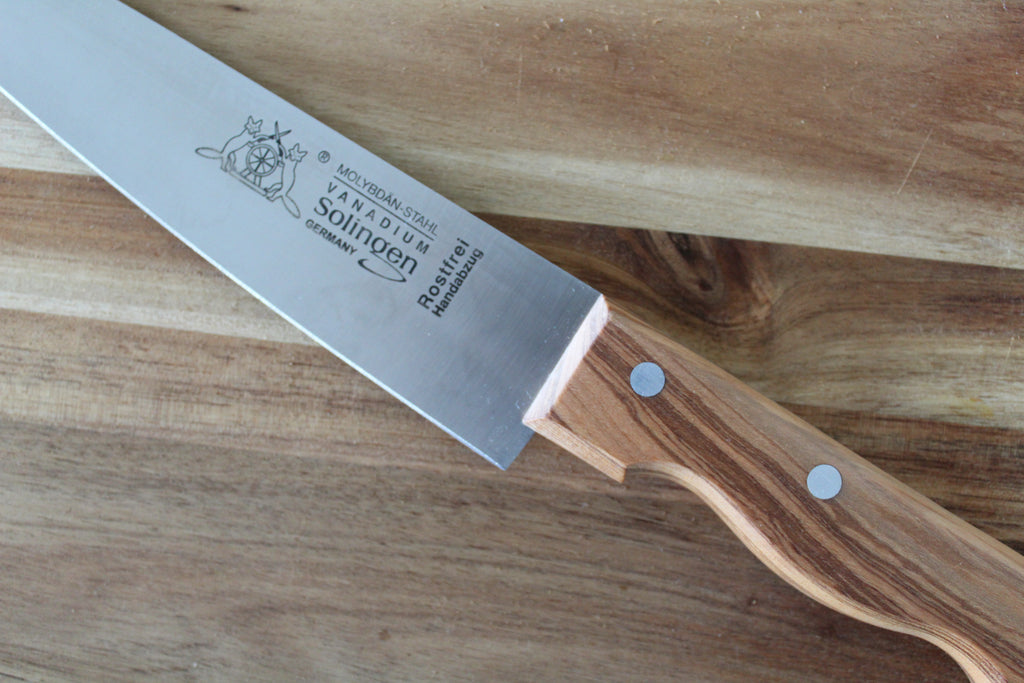 Kochmesser 20cm, Olivenholzgriff, Edelstahlklinge, Made in Solingen