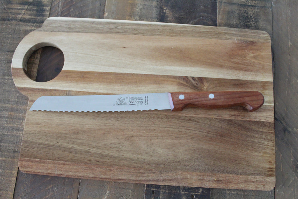 Fuchs Brotmesser 20 cm Wellenschliff Kirschholzgriff Made in Solingen