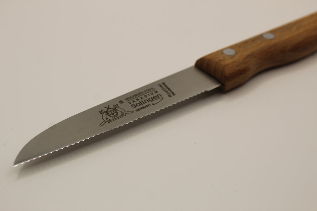 "Fuchs" Schälmesser 4,5 Zoll Wellenschliff Buchenholzgriff Made in Solingen