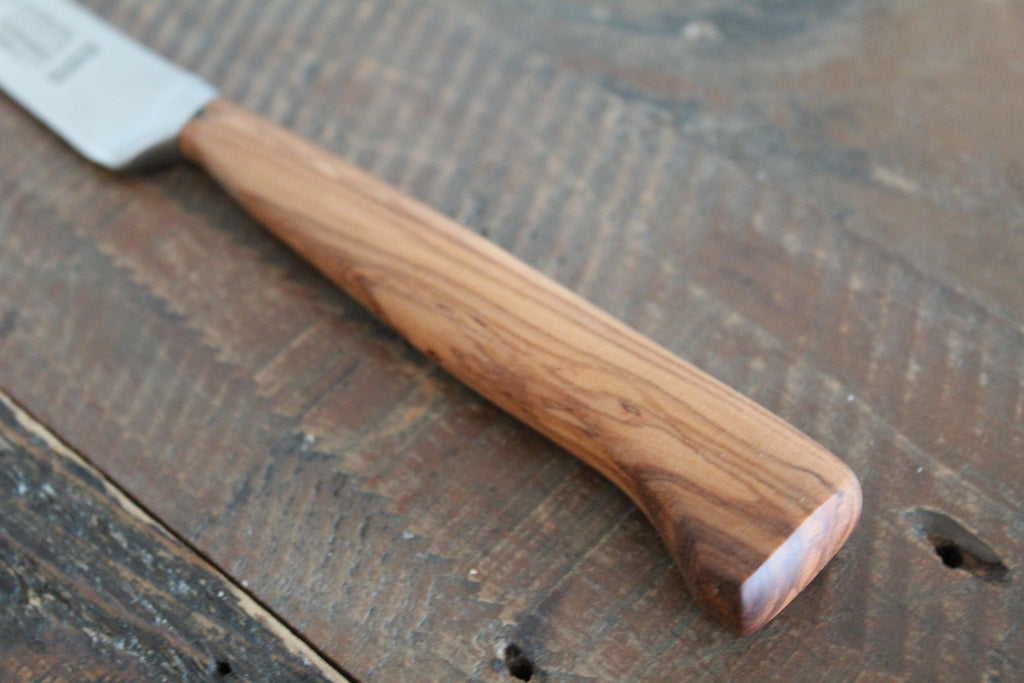 Küchenmesser 10cm, geschmiedete Klinge, rostfrei, Olivenholzgriff, Made in Solingen