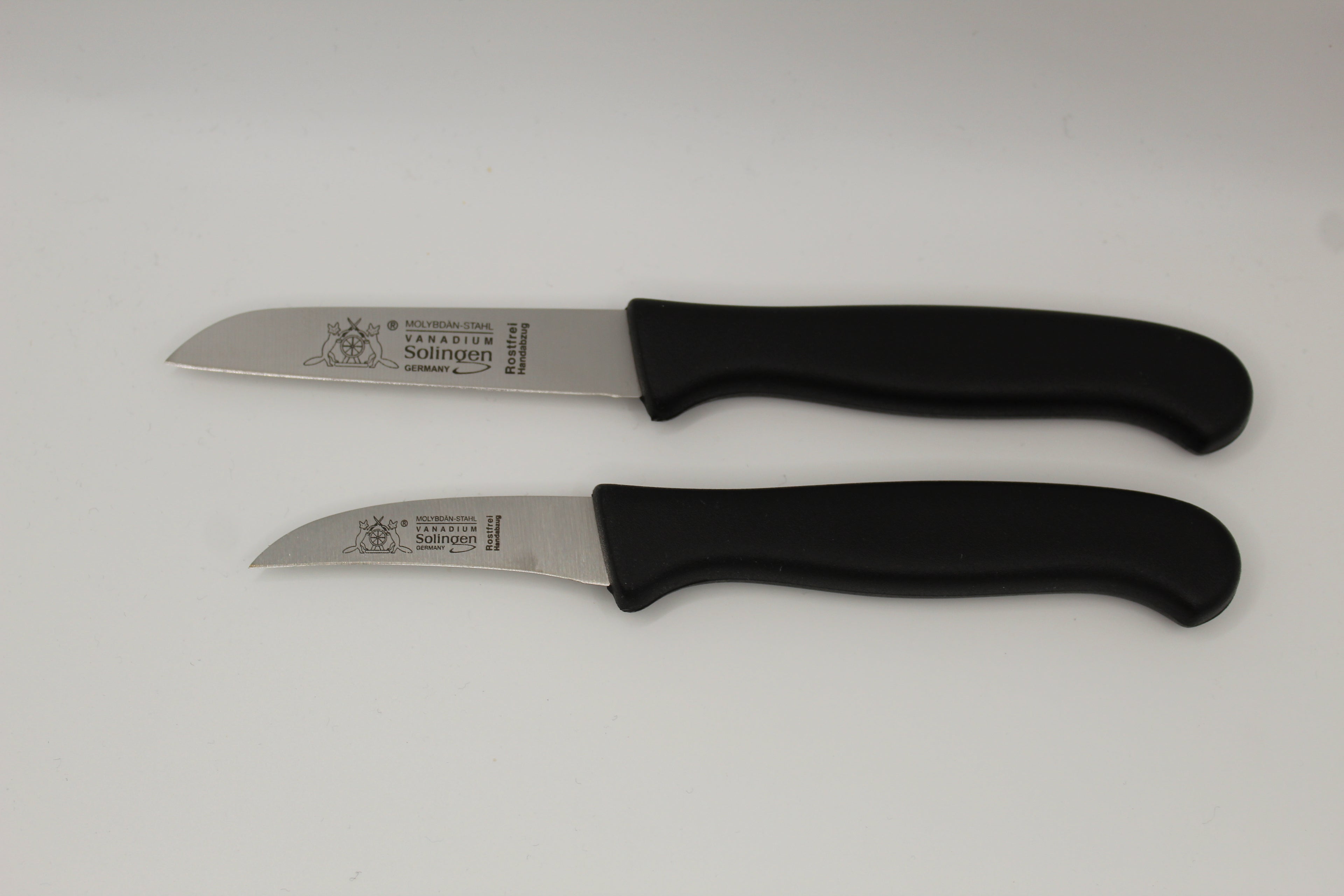 Zwei Küchenmesser Gerade und Gebogene Klinge Kunststoffgriff Max Melchior